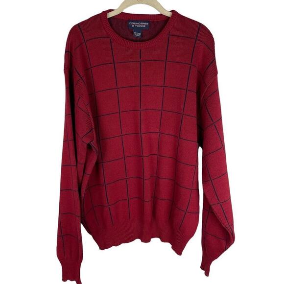 Vintage 90s Roundtree & York window plane plaid crewneck grandpa sweater - Picture 1 of 6
